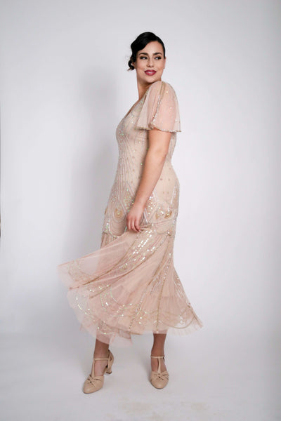 Colette Deco Beaded Dress in Nude Blush-Skin by WardrobeShop