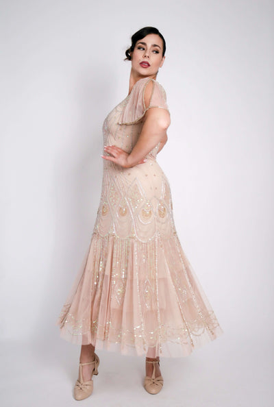 Colette Deco Beaded Dress in Nude Blush-Skin by WardrobeShop