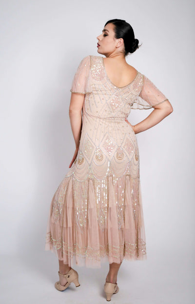 Colette Deco Beaded Dress in Nude Blush-Skin by WardrobeShop