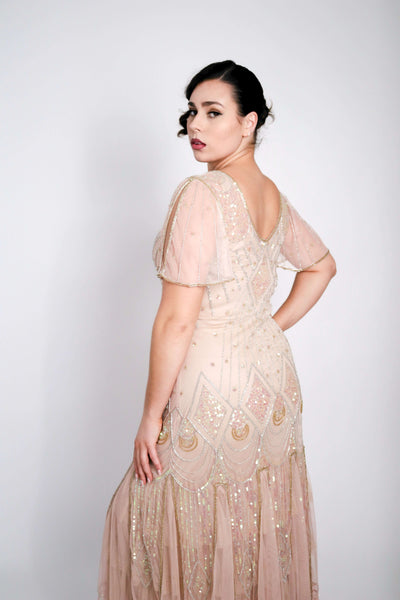 Colette Deco Beaded Dress in Nude Blush-Skin by WardrobeShop
