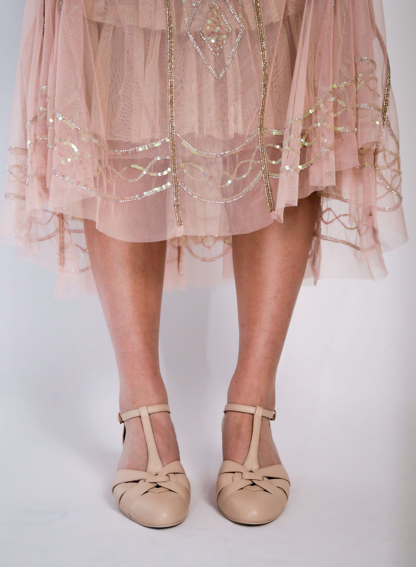Colette Deco Beaded Dress in Nude Blush-Skin by WardrobeShop