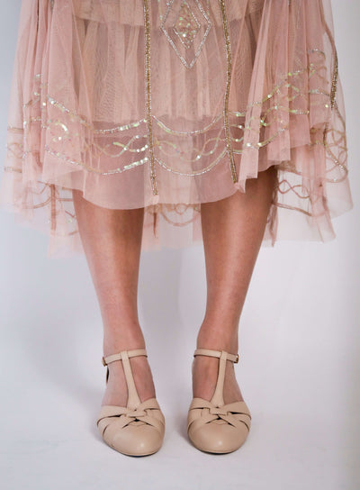 Colette Deco Beaded Dress in Nude Blush-Skin by WardrobeShop