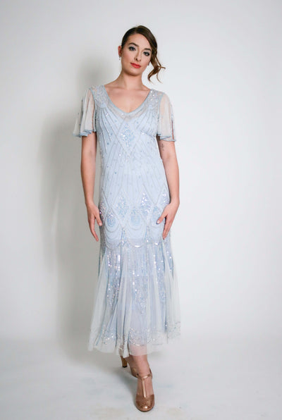 Colette Deco Beaded Dress in Powder Blue by WardrobeShop