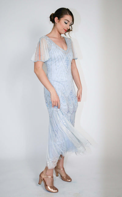 Colette Deco Beaded Dress in Powder Blue by WardrobeShop
