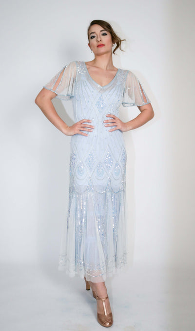 Colette Deco Beaded Dress in Powder Blue by WardrobeShop