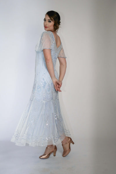Colette Deco Beaded Dress in Powder Blue by WardrobeShop