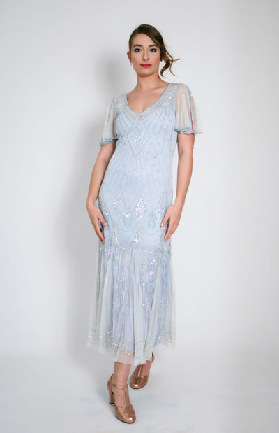 Colette Deco Beaded Dress in Powder Blue by WardrobeShop