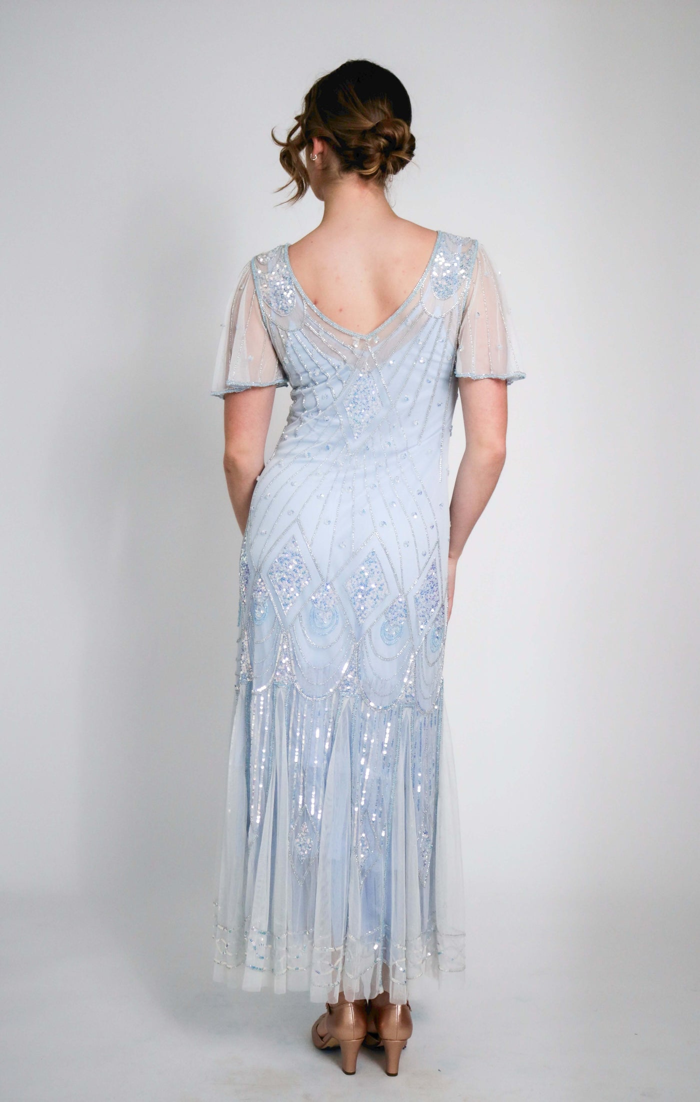 Colette Deco Beaded Dress in Powder Blue by WardrobeShop