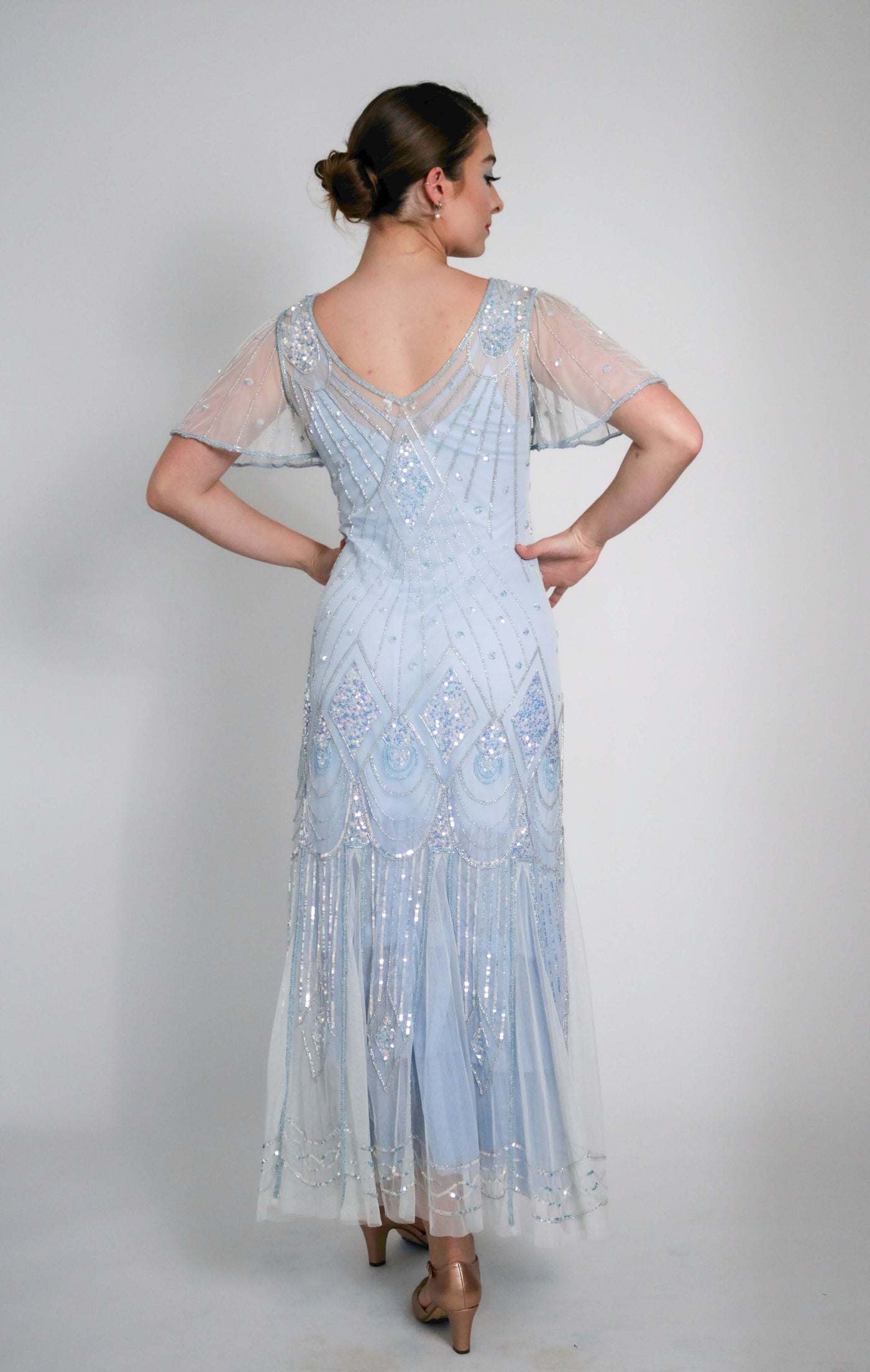 Colette Deco Beaded Dress in Powder Blue by WardrobeShop