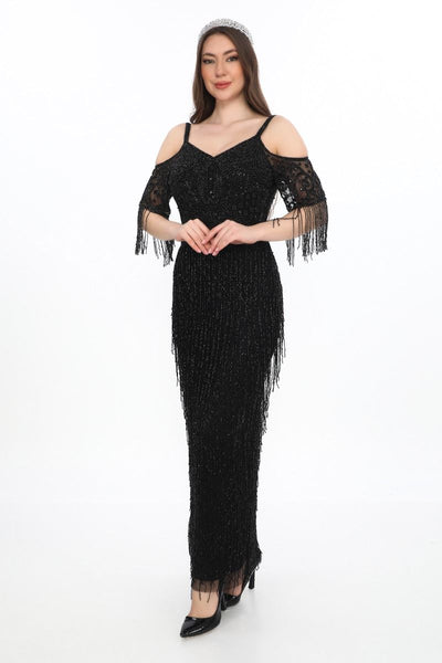 Daisy Gatsby Style Maxi Dress in Black