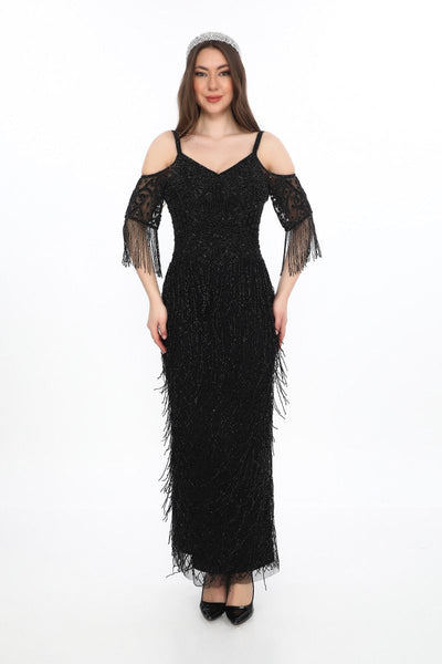 Daisy Gatsby Style Maxi Dress in Black