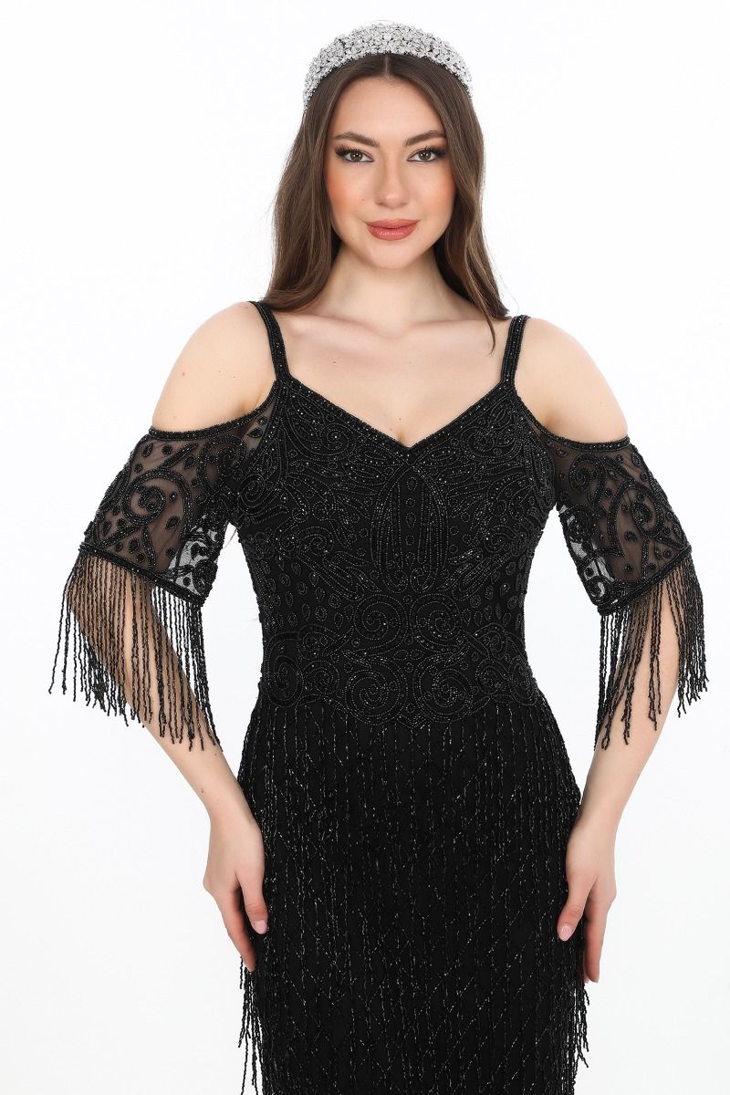 Daisy Gatsby Style Maxi Dress in Black
