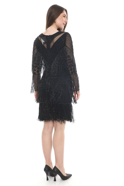 gatsby black lace dress Retro Stage 1920s Art Deco Sequin Beaded Gatsby Dress