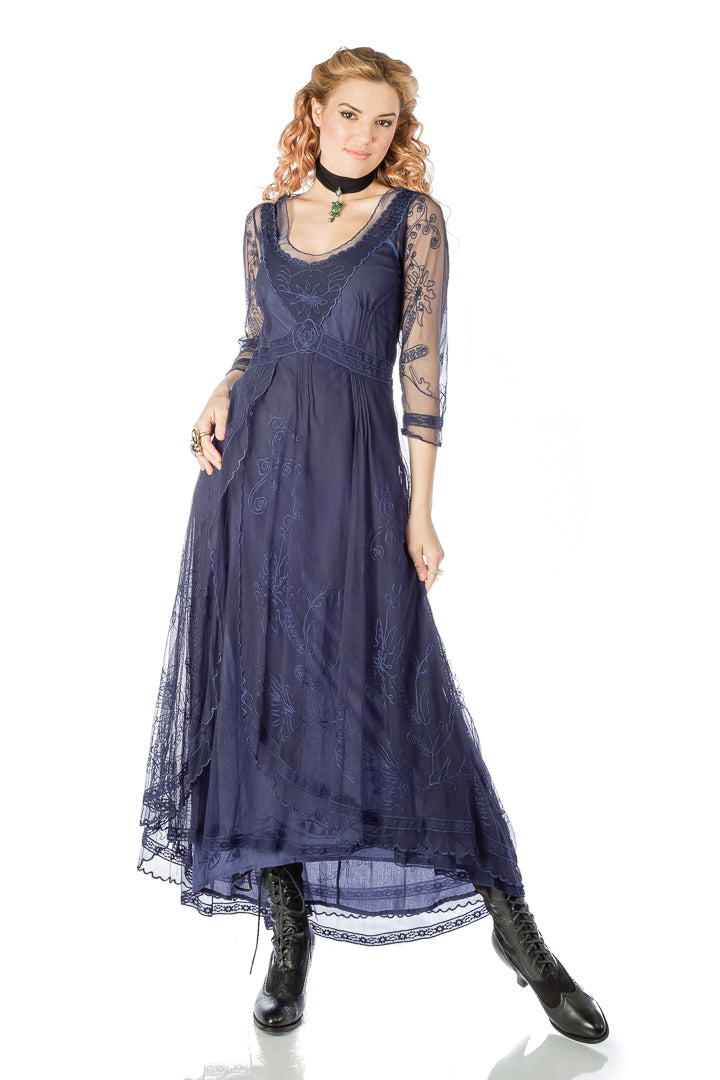 Nataya 40163 Downton Abbey Tea Party Gown in Sapphire 10 / Blue