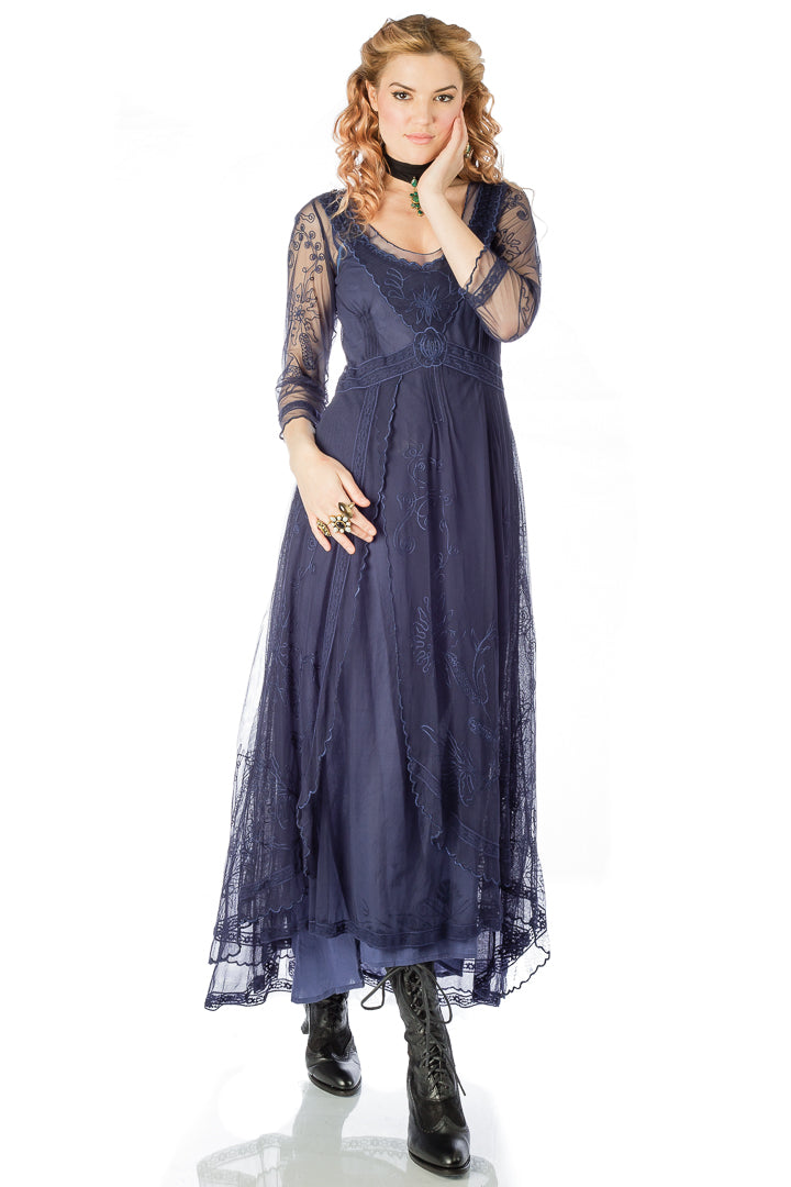 Nataya 40163 Downton Abbey Tea Party Gown in Sapphire 10 / Blue