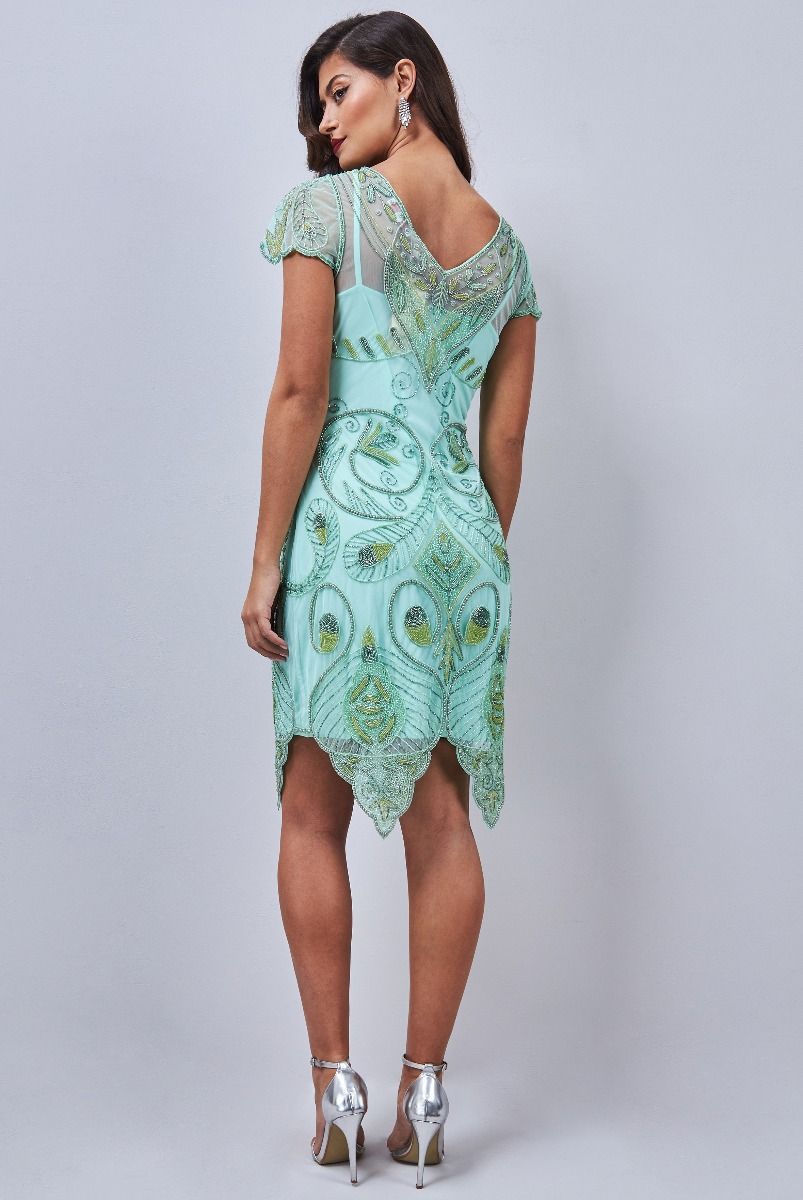 Emma Flapper Style Peacock Dress in Mint by Gatsby Lady  WardrobeShop