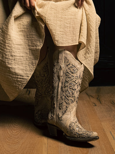 Evelyn Western Wedding Tall Boots in Grey