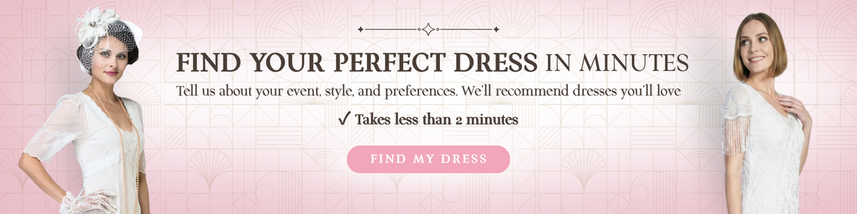 Find Your Perfect Dress banner featuring a personalized dress finder that recommends styles based on your event and preferences