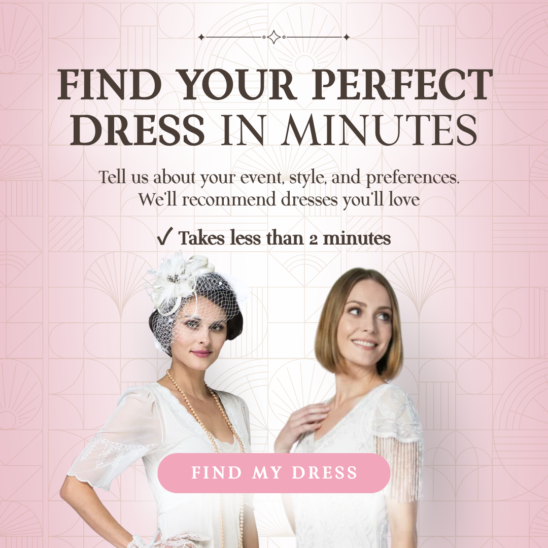 Find Your Perfect Dress banner featuring a personalized dress finder that recommends styles based on your event and preferences