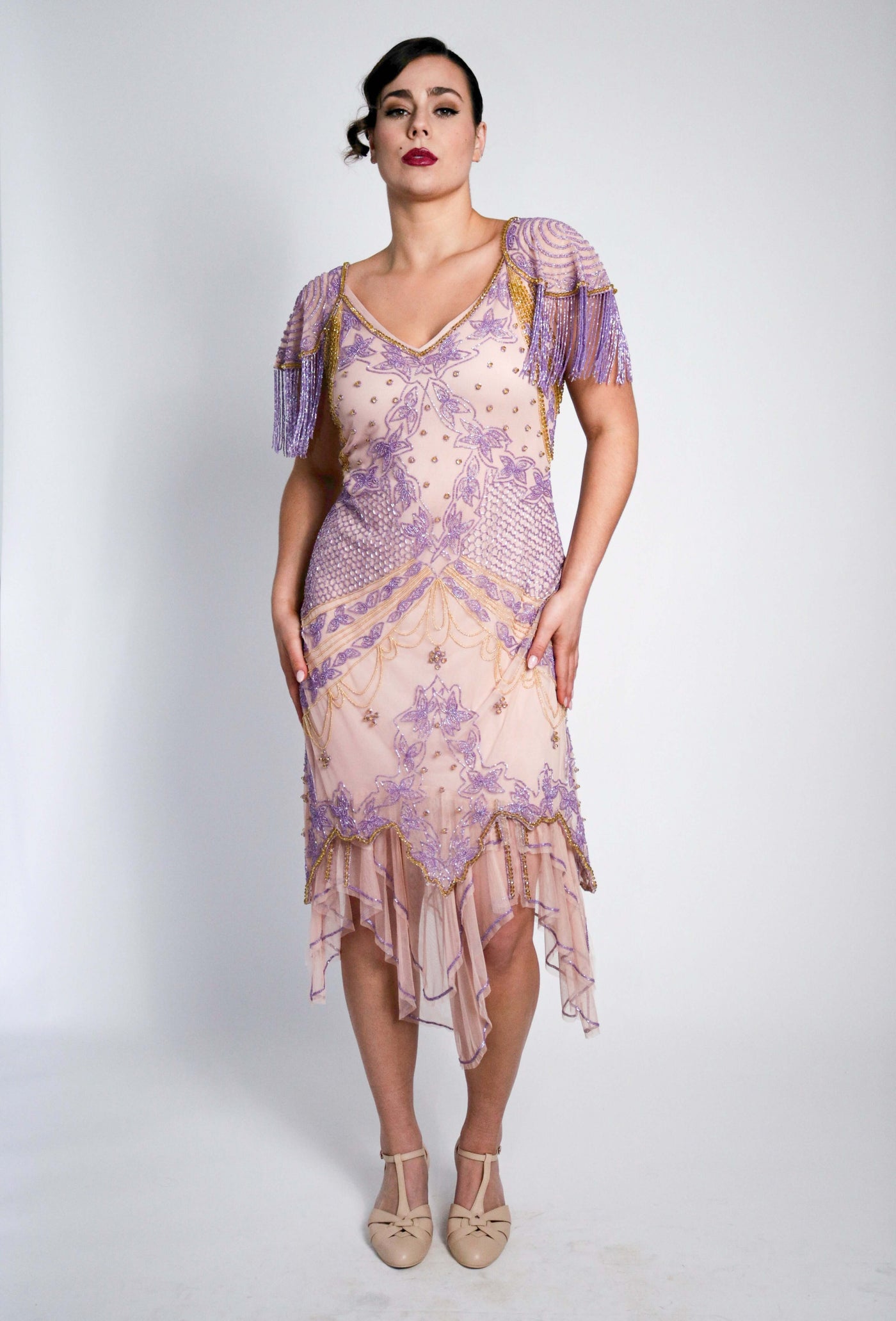 Florence Roaring 20s Beaded Dress in Nude Blush by WardrobeShop