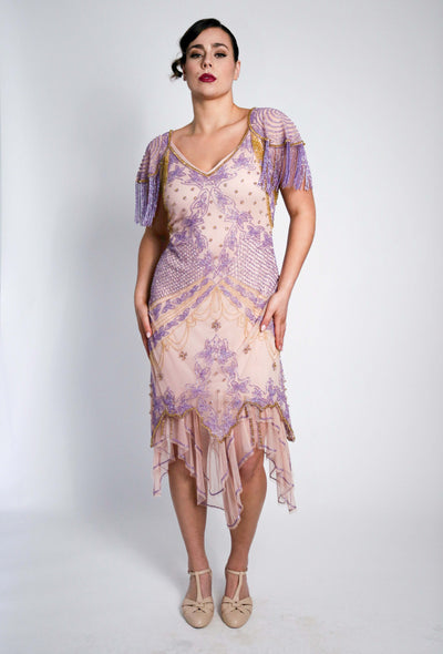 Florence Roaring 20s Beaded Dress in Nude Blush by WardrobeShop