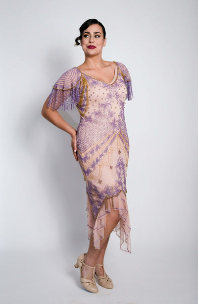 Florence Roaring 20s Beaded Dress in Nude Blush by WardrobeShop