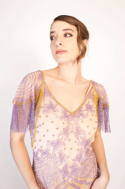 Florence Roaring 20s Beaded Dress in Nude Blush by WardrobeShop