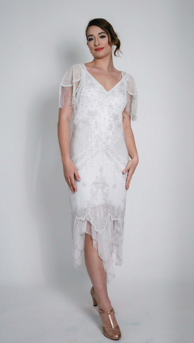 Florence Roaring 20s Beaded Dress in White by WardrobeShop