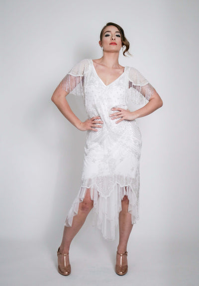Florence Roaring 20s Beaded Dress in White by WardrobeShop