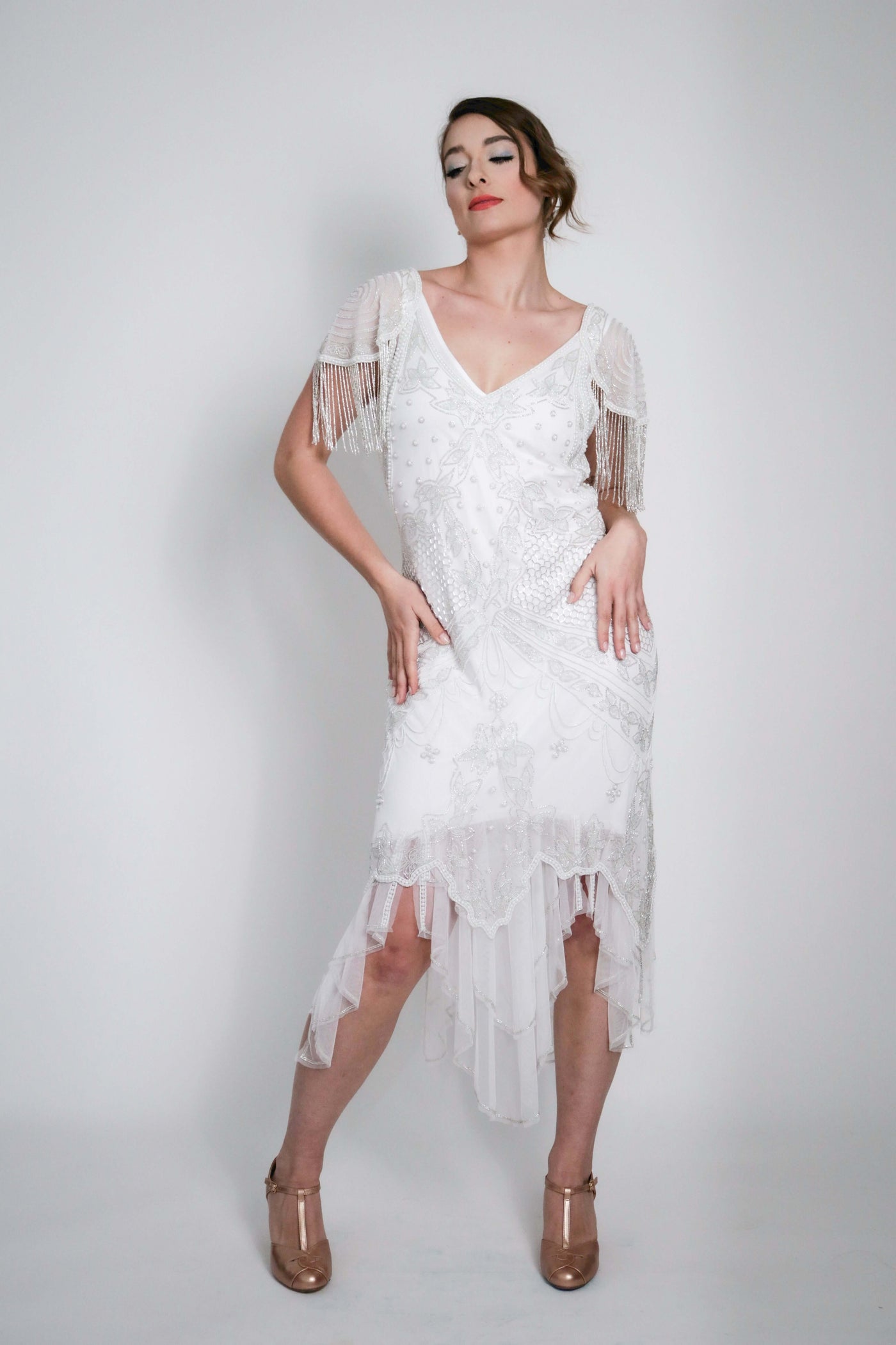 Florence Roaring 20s Beaded Dress in White by WardrobeShop