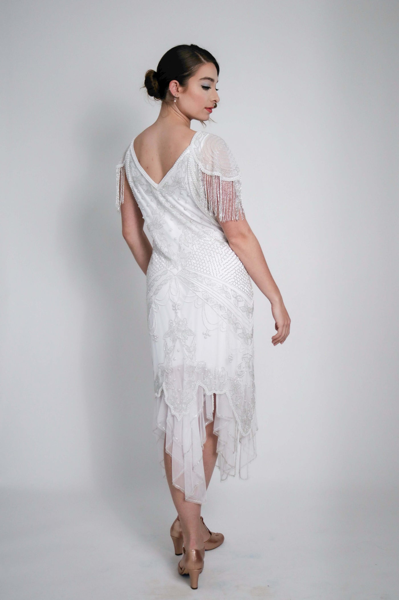 Florence Roaring 20s Beaded Dress in White by WardrobeShop