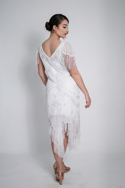 Florence Roaring 20s Beaded Dress in White by WardrobeShop