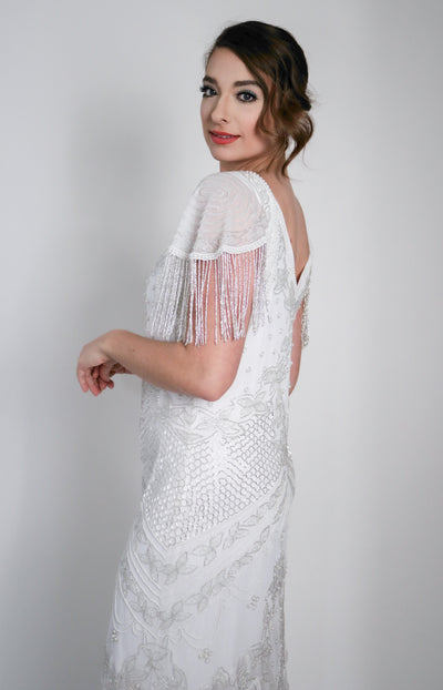Florence Roaring 20s Beaded Dress in White by WardrobeShop