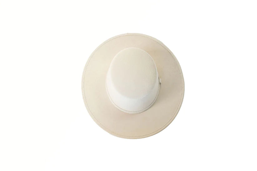 Frankie Suede Boater Hat in Ivory