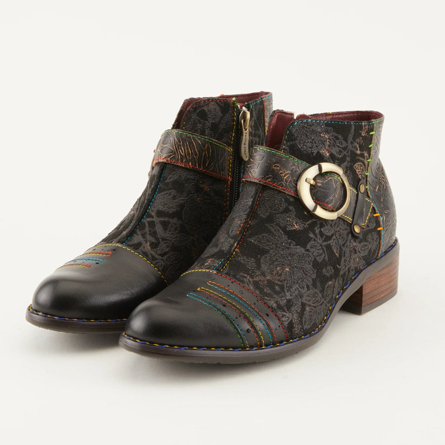 Velours Leather Boots in Black Multi