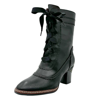 Glimpse Victorian Leather Booties in Black