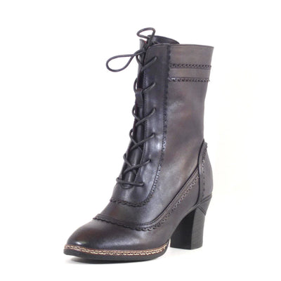 Glimpse Victorian Leather Booties in Black