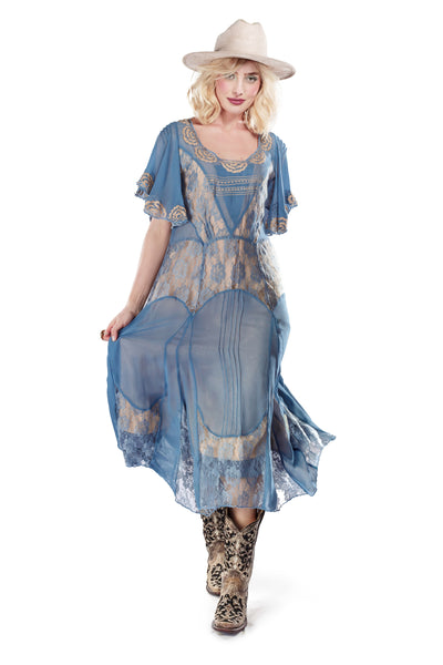 Irene Victorian Cowgirl Wedding Dress in Blue by Nataya