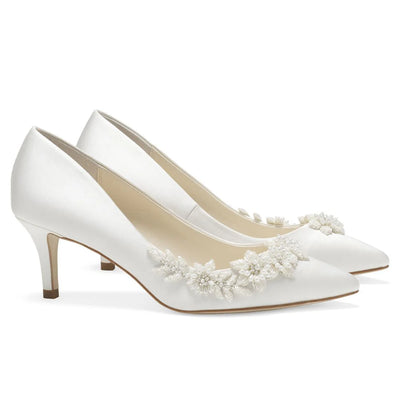 Iris Floral Ivory Kitten Heels with Pearls in Ivory by Bella Belle Shoes