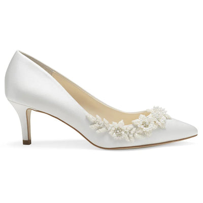 Iris Floral Ivory Kitten Heels with Pearls in Ivory by Bella Belle Shoes