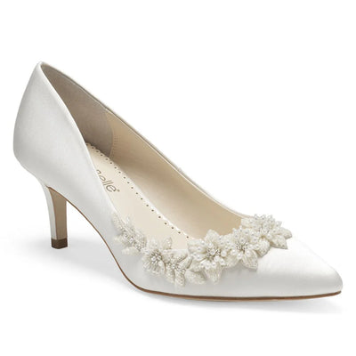 Iris Floral Ivory Kitten Heels with Pearls in Ivory by Bella Belle Shoes