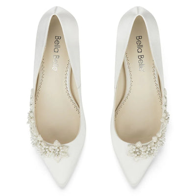 Iris Floral Ivory Kitten Heels with Pearls in Ivory by Bella Belle Shoes