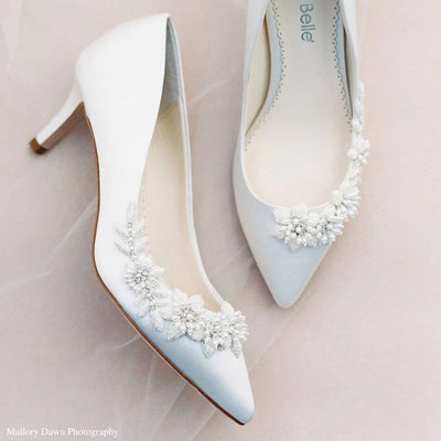 Iris Floral Ivory Kitten Heels with Pearls in Ivory by Bella Belle Shoes