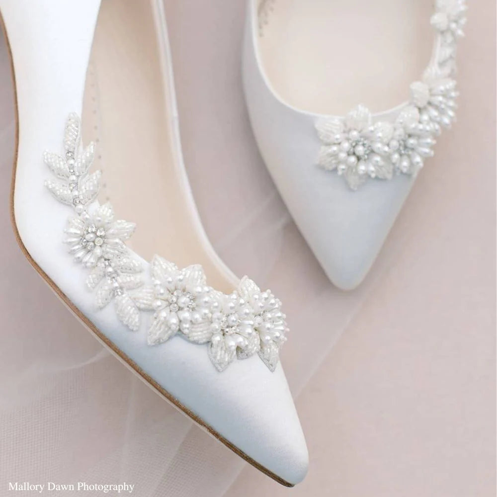 Iris Floral Ivory Kitten Heels with Pearls in Ivory by Bella Belle Shoes