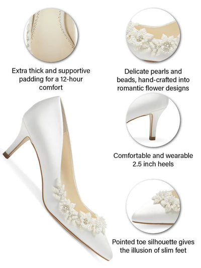 Iris Floral Ivory Kitten Heels with Pearls in Ivory by Bella Belle Shoes