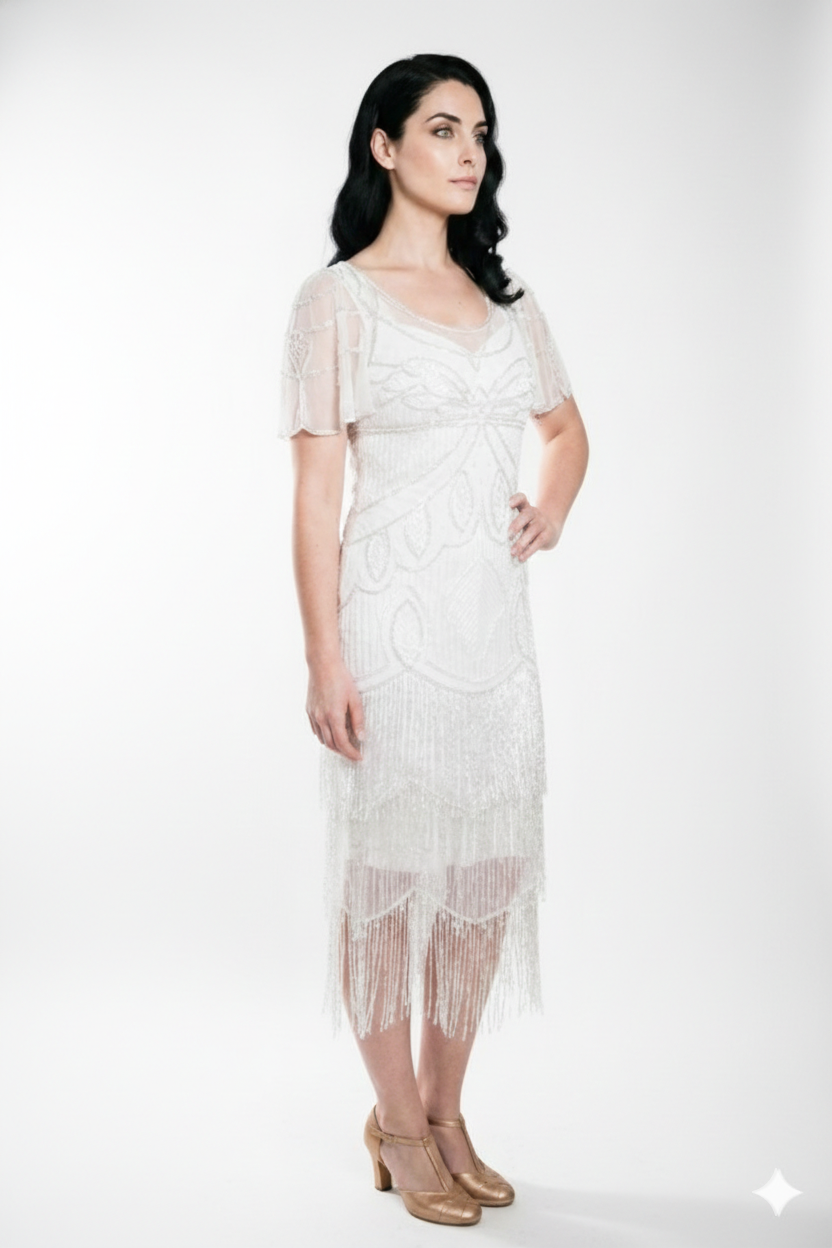 white beaded flapper dress Sexy V-Neck Beaded Wedding Photography Dress main image 1