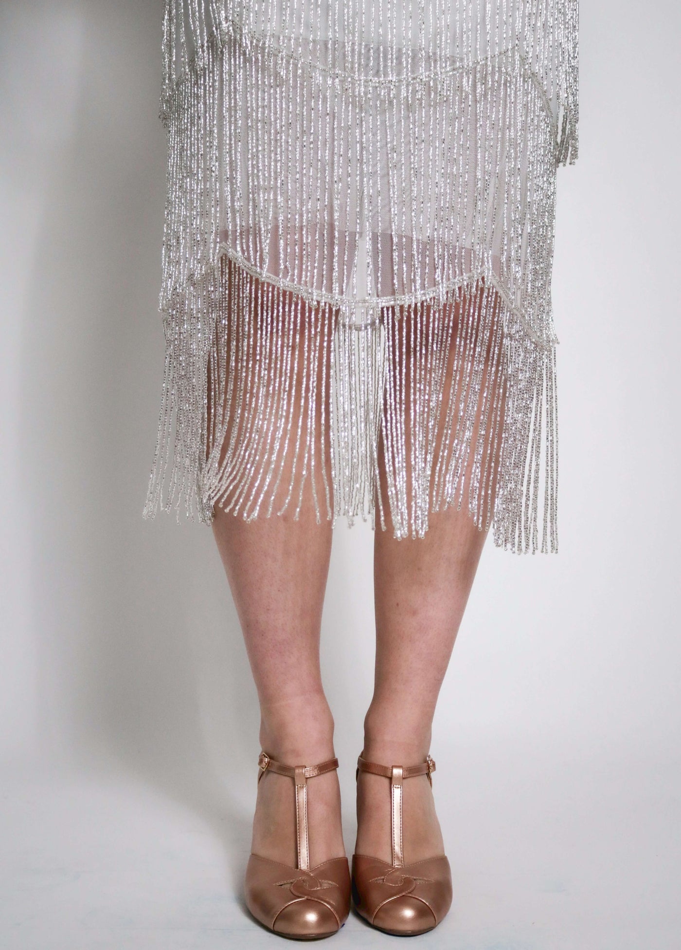 Josephine Gatsby Fringe Beaded Dress Gown in White by WardrobeShop