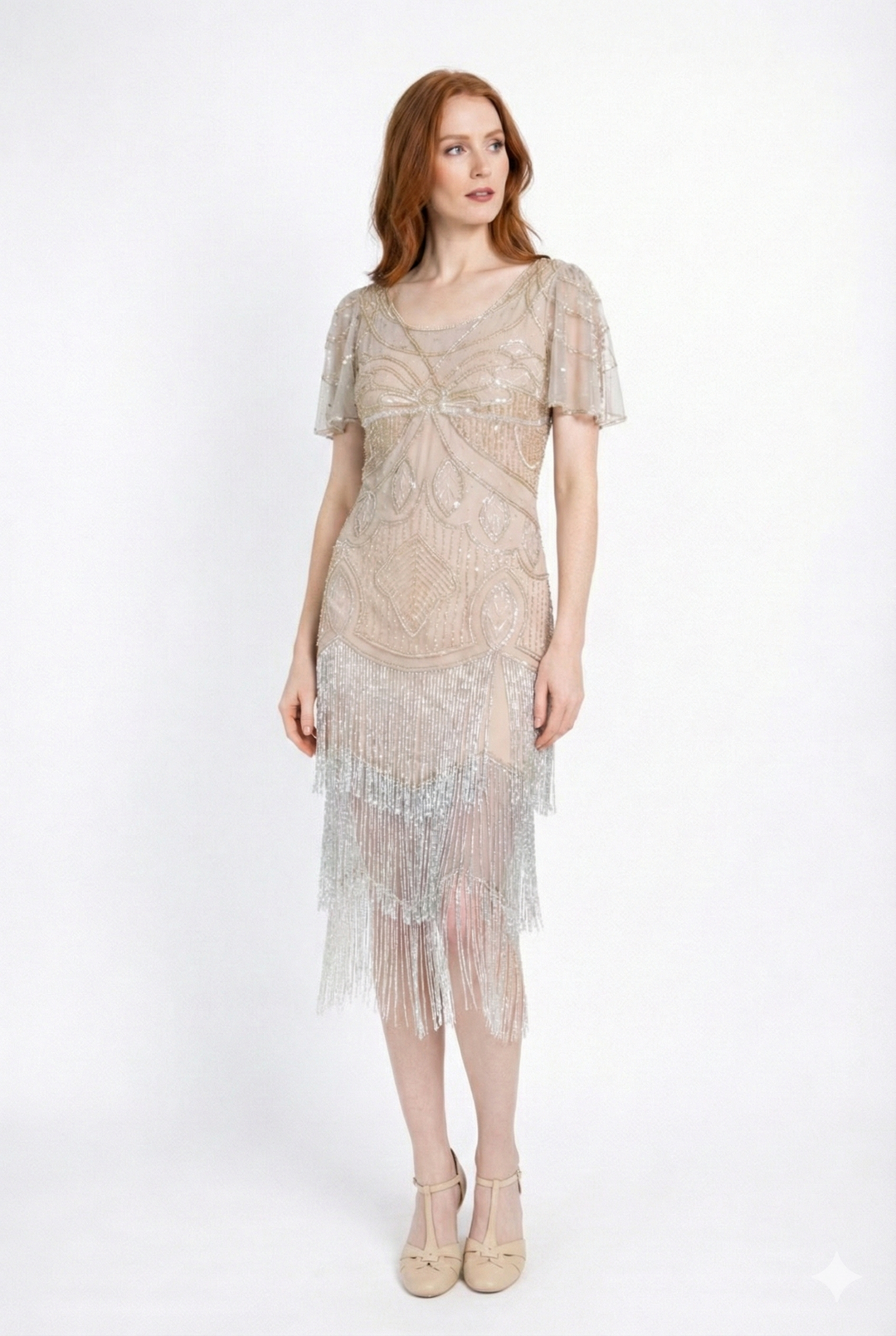 blue dress for baby girl 1920s Hand Beaded Swirl Patterned Fringe Dress – Annie's Ibiza Online main image 1