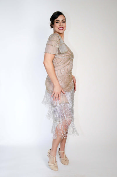 Josephine Gatsby Fringe Beaded Dress in Rose Gold-Silver by WardrobeShop