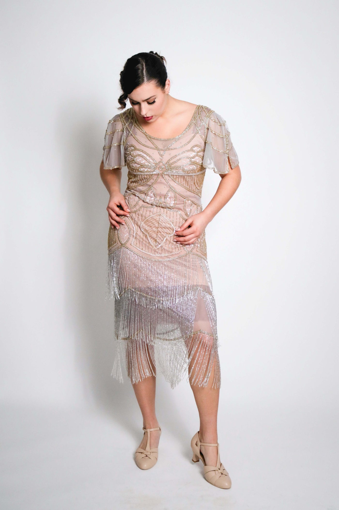 Josephine Gatsby Fringe Beaded Dress in Rose Gold-Silver by WardrobeShop